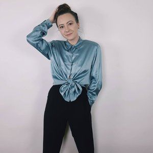 Vintage Metallic Blue Petite Sophisticate Blouse